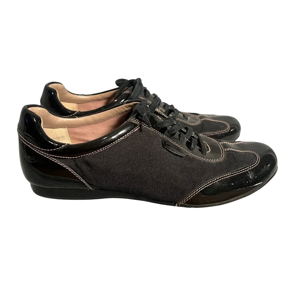 Cole Haan Nike Air Women's Size 10B Black Canvas Patent Leather‎ Lace Up Shoes